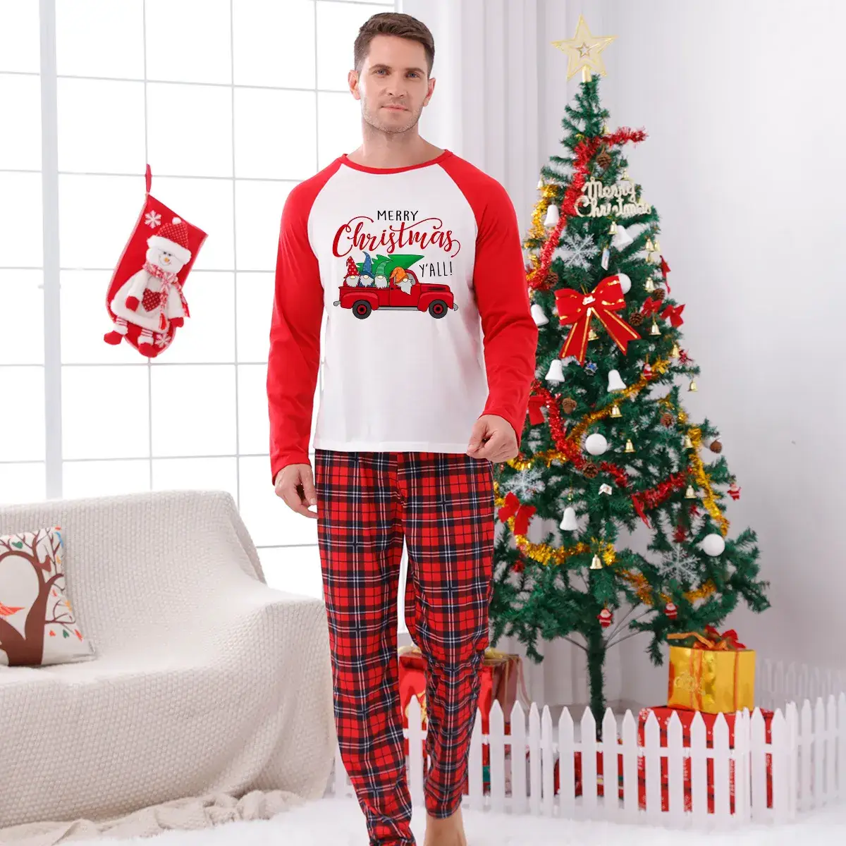 Tianming Christmas Pajama Set Red Plaid Parent-Child Suit - Image 10