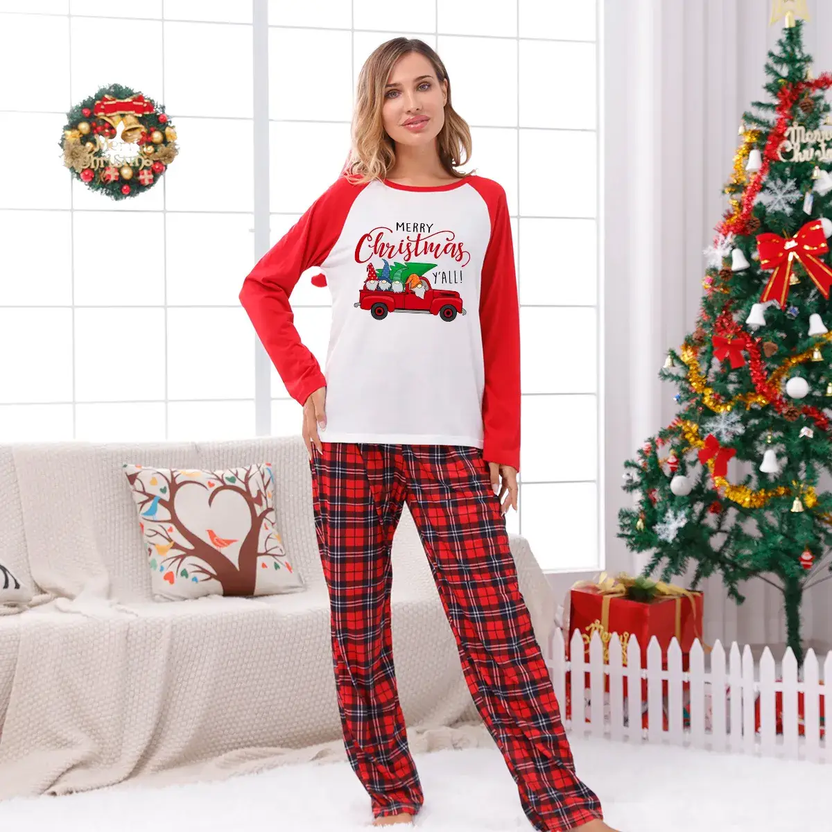 Tianming Christmas Pajama Set Red Plaid Parent-Child Suit - Image 11
