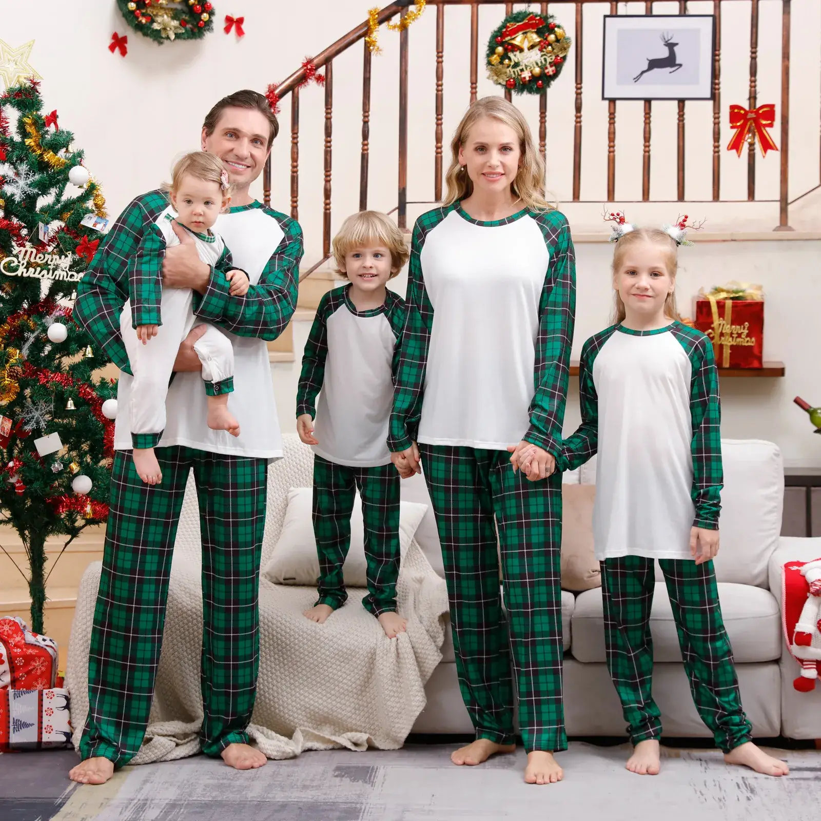 Tianming Christmas Pajama Set Red Plaid Parent-Child Suit - Image 5
