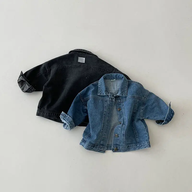 Kids Denim Jacket Coat Blue Black Collar Spring Coat - Image 2