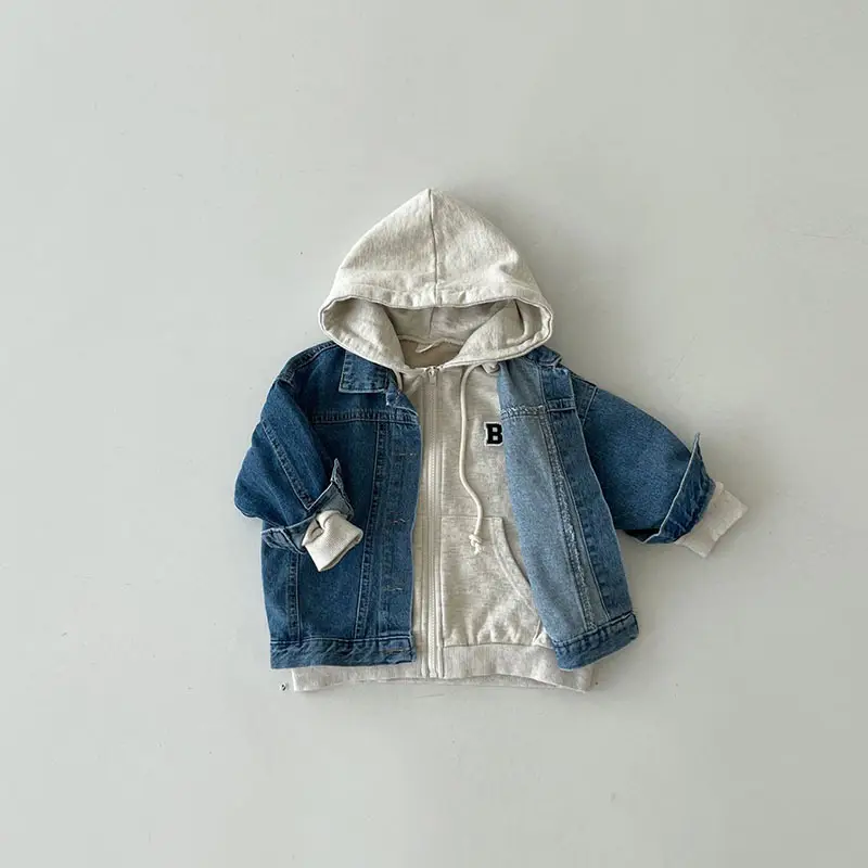 Kids Denim Jacket Coat Blue Black Collar Spring Coat - Image 5