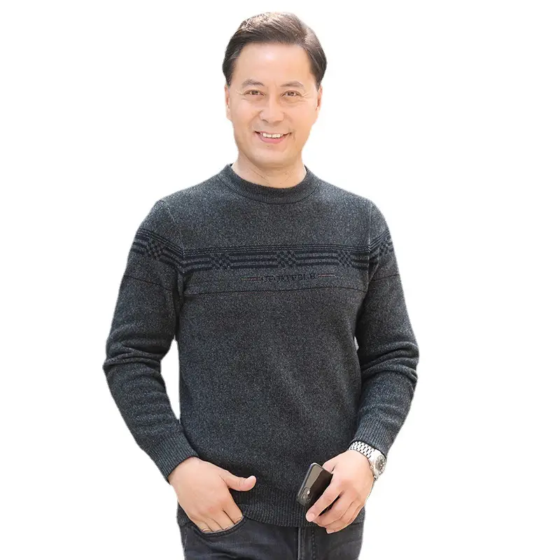 Men Fleece Lined Middle-aged Sweater with Knitted Bottom - Image 6