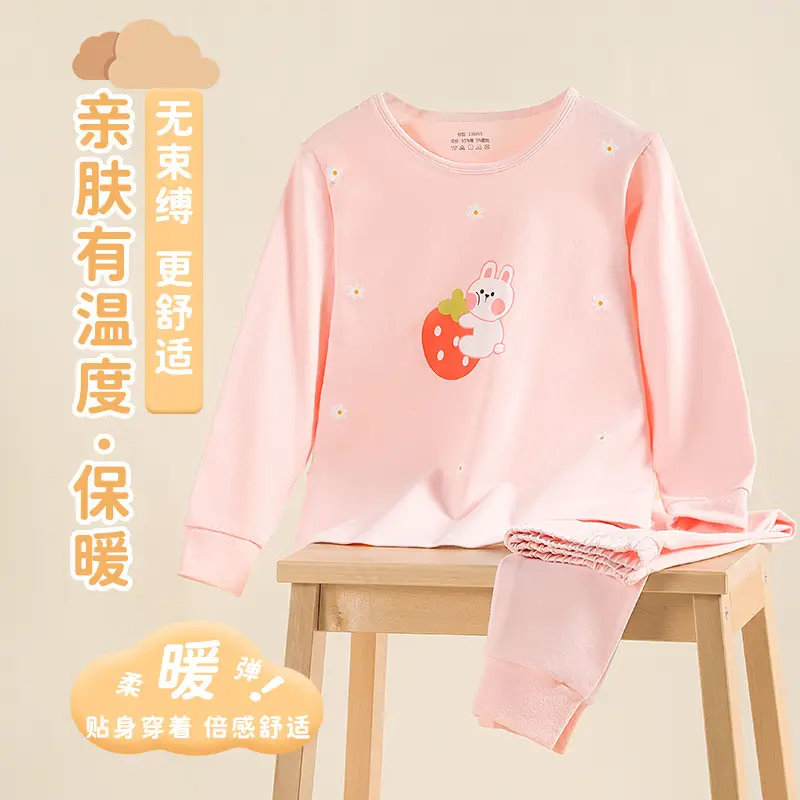 Girls Cotton Pajamas Pink White Long Sleeve Cartoon