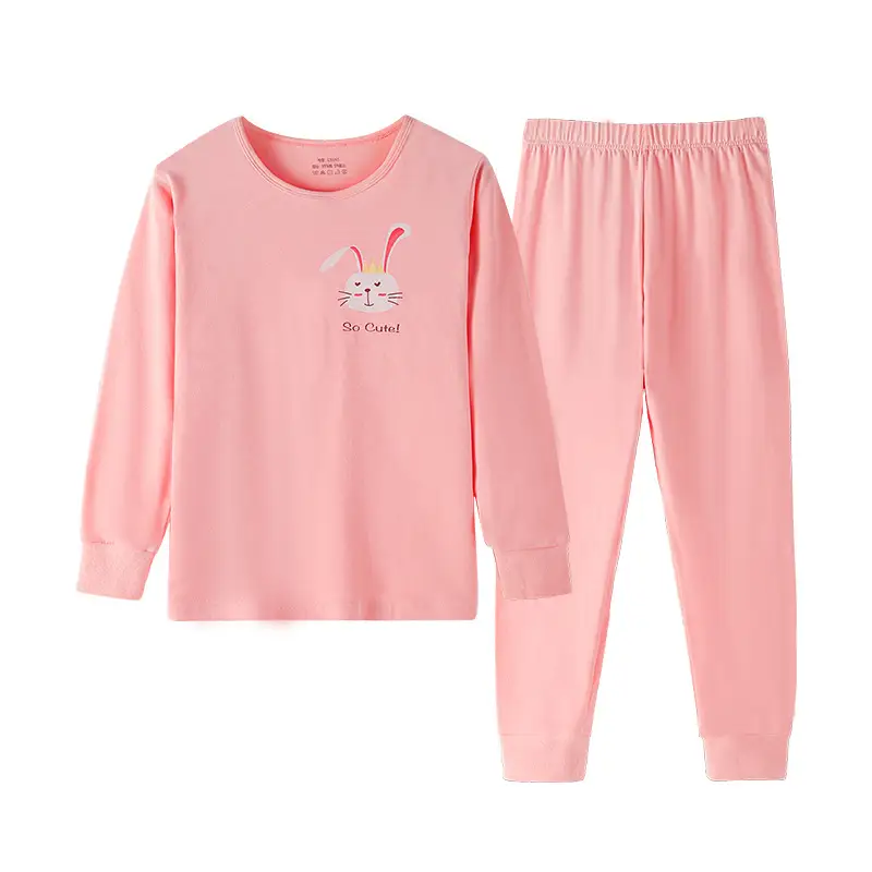 Girls Cotton Pajamas Pink White Long Sleeve Cartoon