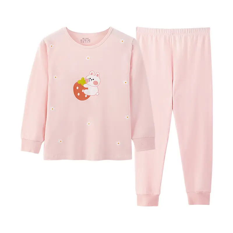 Girls Cotton Pajamas Pink White Long Sleeve Cartoon