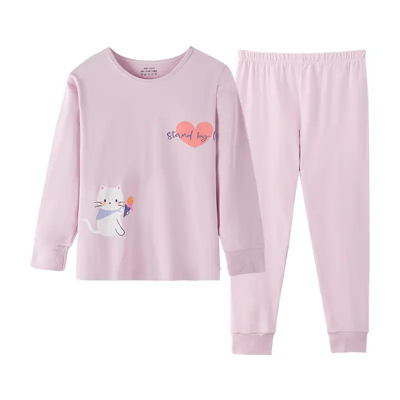Girls Cotton Pajamas Pink White Long Sleeve Cartoon