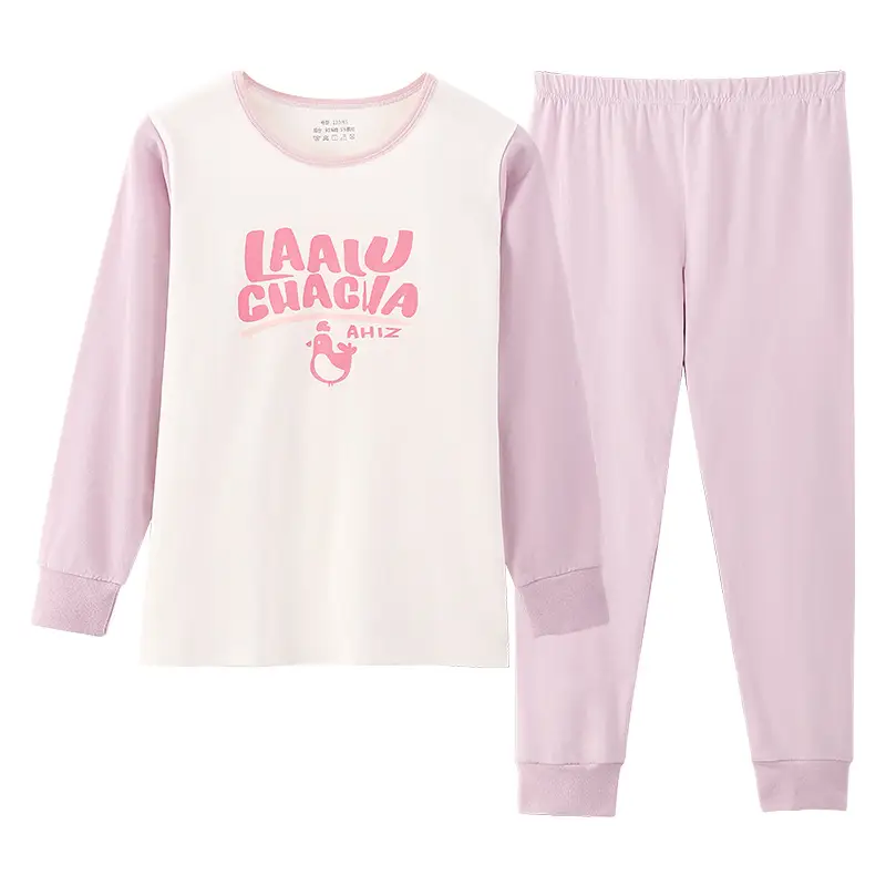 Girls Cotton Pajamas Pink White Long Sleeve Cartoon