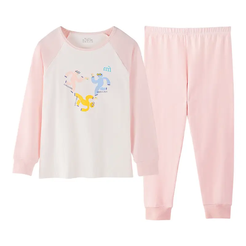 Girls Cotton Pajamas Pink White Long Sleeve Cartoon