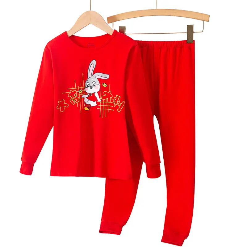 Girls Cotton Pajamas Pink White Long Sleeve Cartoon