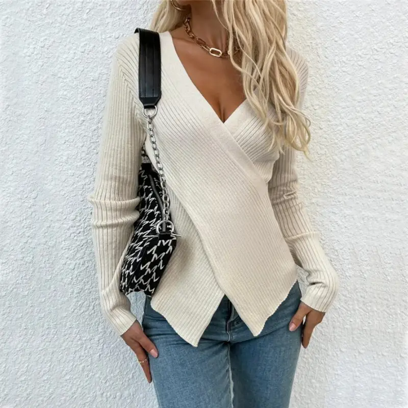 Black Crossbody Knitted Sweater Pullover Top for Women - Image 3