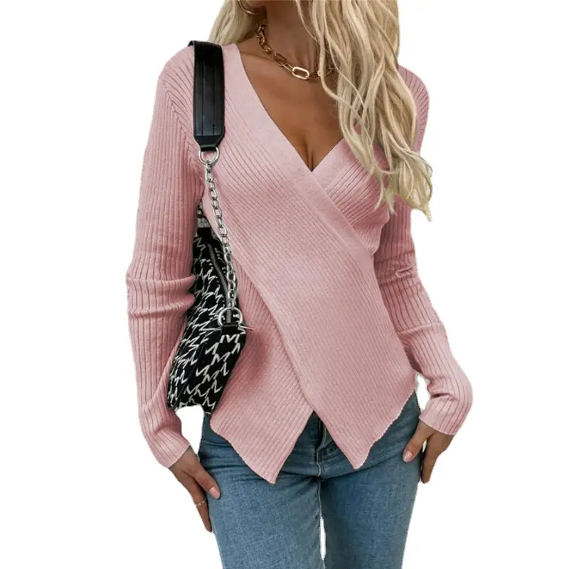 Black Crossbody Knitted Sweater Pullover Top for Women - Image 10