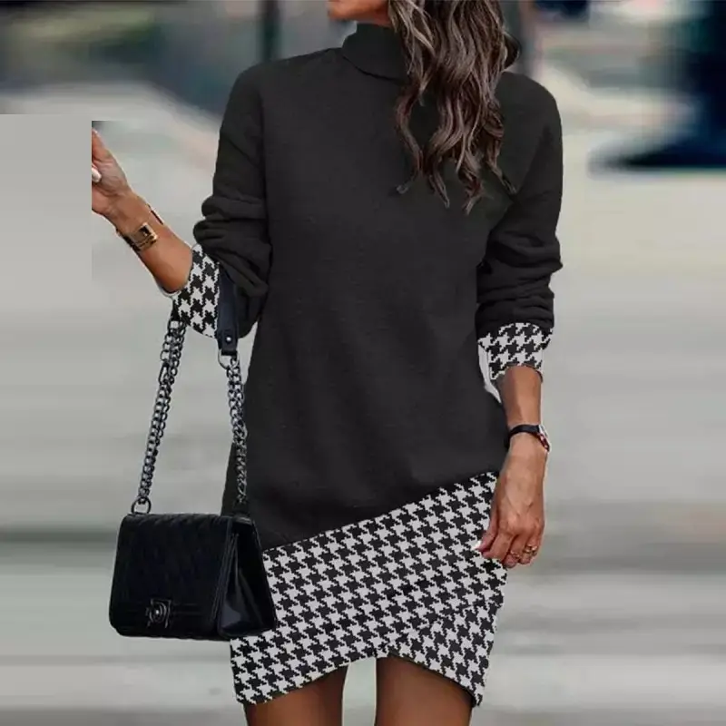 Long Sleeve Turtleneck Printed Dress Women 2022 - Image 7
