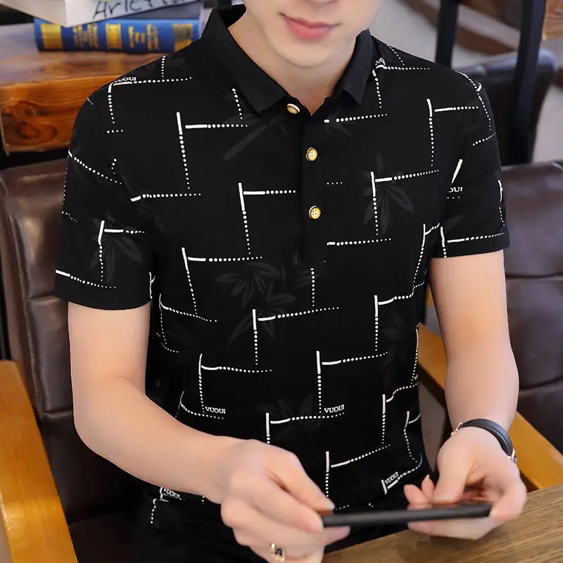 Men White Polo T-Shirt Short Sleeve Korean Style - Image 3