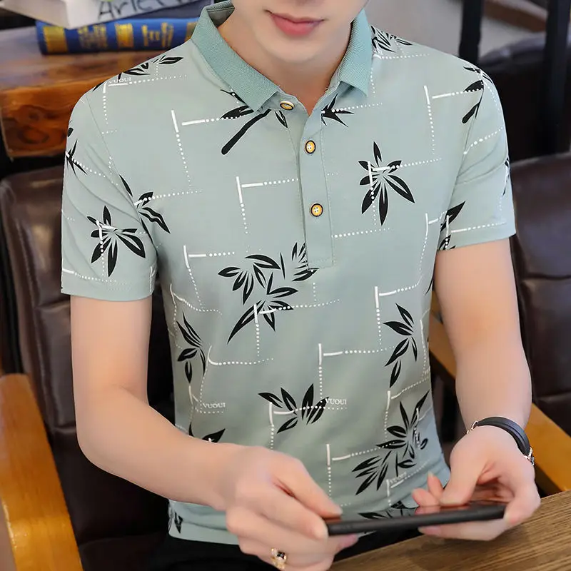 Men White Polo T-Shirt Short Sleeve Korean Style - Image 2