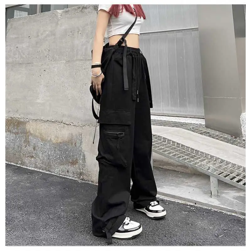 Women Loose Straight Pants Black Hip Hop Casual 2022 - Image 3