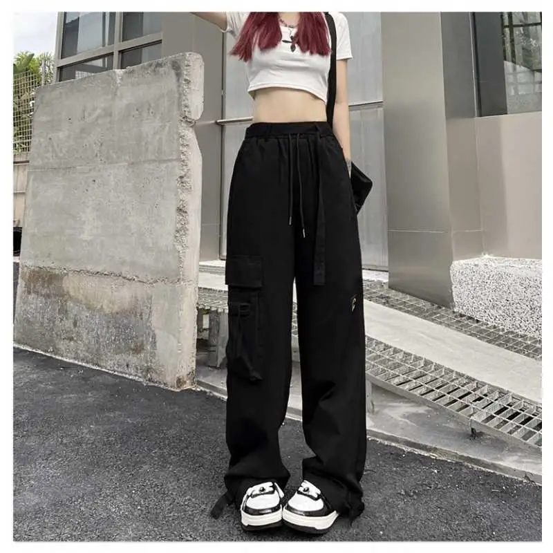 Women Loose Straight Pants Black Hip Hop Casual 2022 - Image 2
