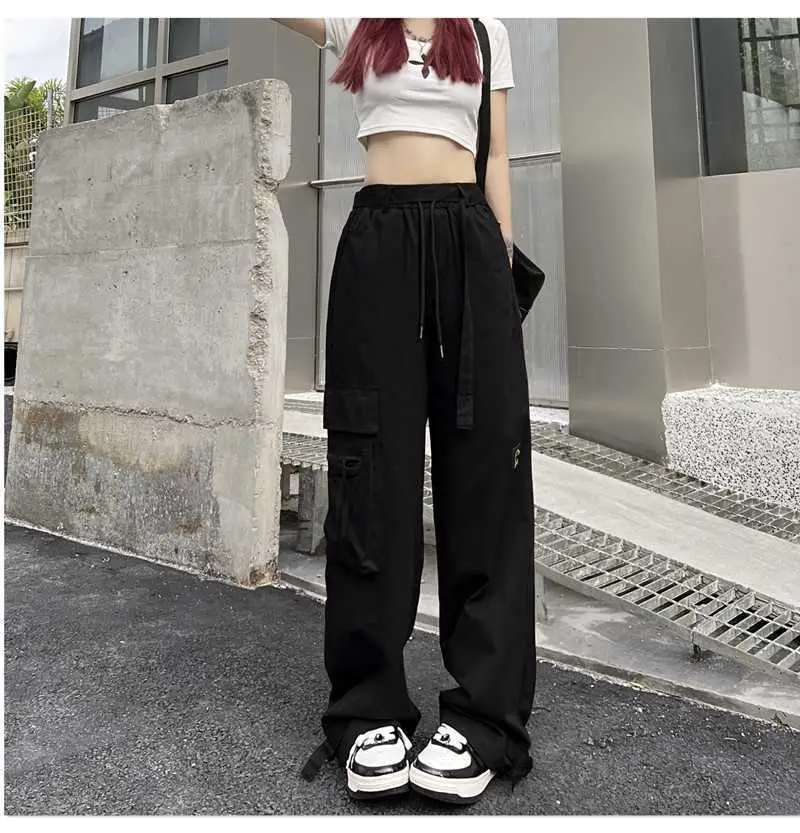 Women Loose Straight Pants Black Hip Hop Casual 2022 — feature 43