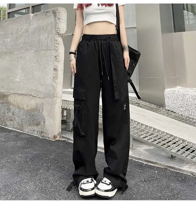 Women Loose Straight Pants Black Hip Hop Casual 2022 — feature 44