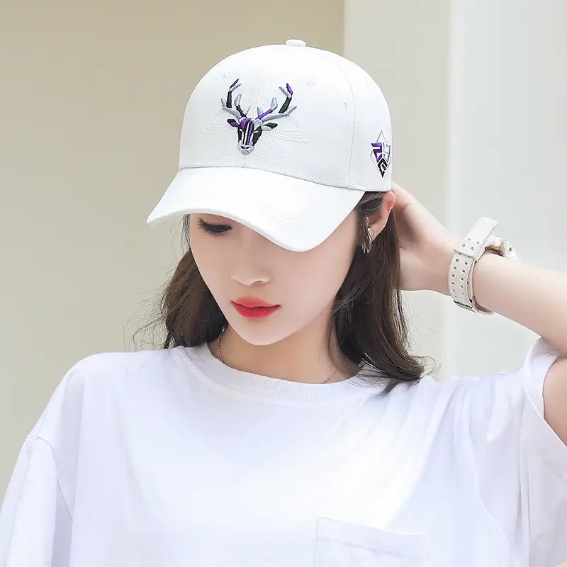 White Embroidered Deer Head Sun Hat for Men Women - Image 7