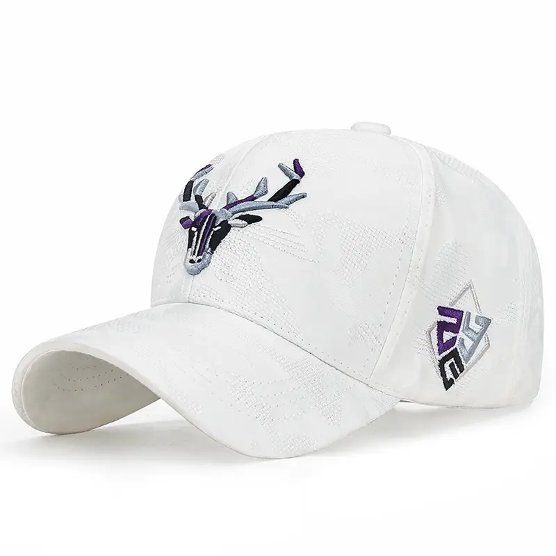 White Embroidered Deer Head Sun Hat for Men Women - Image 2