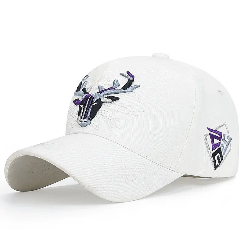 White Embroidered Deer Head Sun Hat for Men Women - Image 4