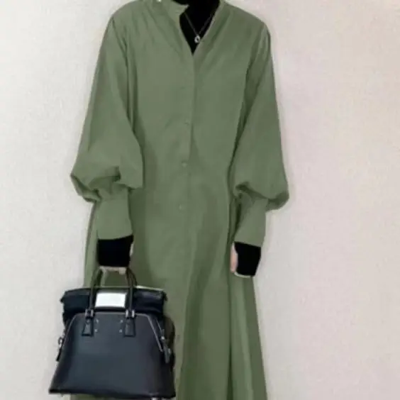 Green Long Sleeve Shirt Dress 2022 New Style - Image 3