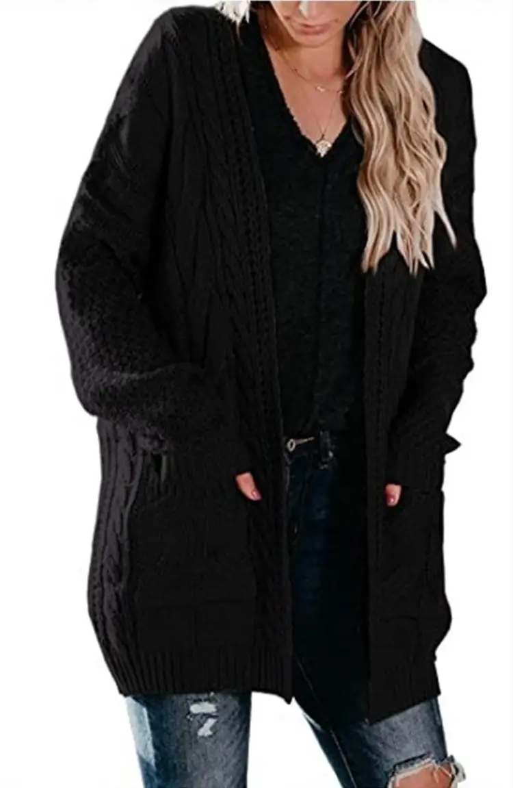 Women's Green Twist Knitted Mid-Length Jacket with Pocket - Image 5