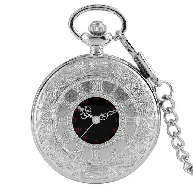 Black Roman Numeral Pocket Watch Necklace Pendant - Image 4
