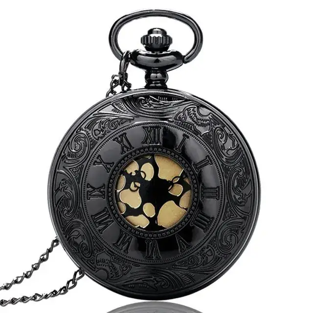 Black Roman Numeral Pocket Watch Necklace Pendant - Image 9