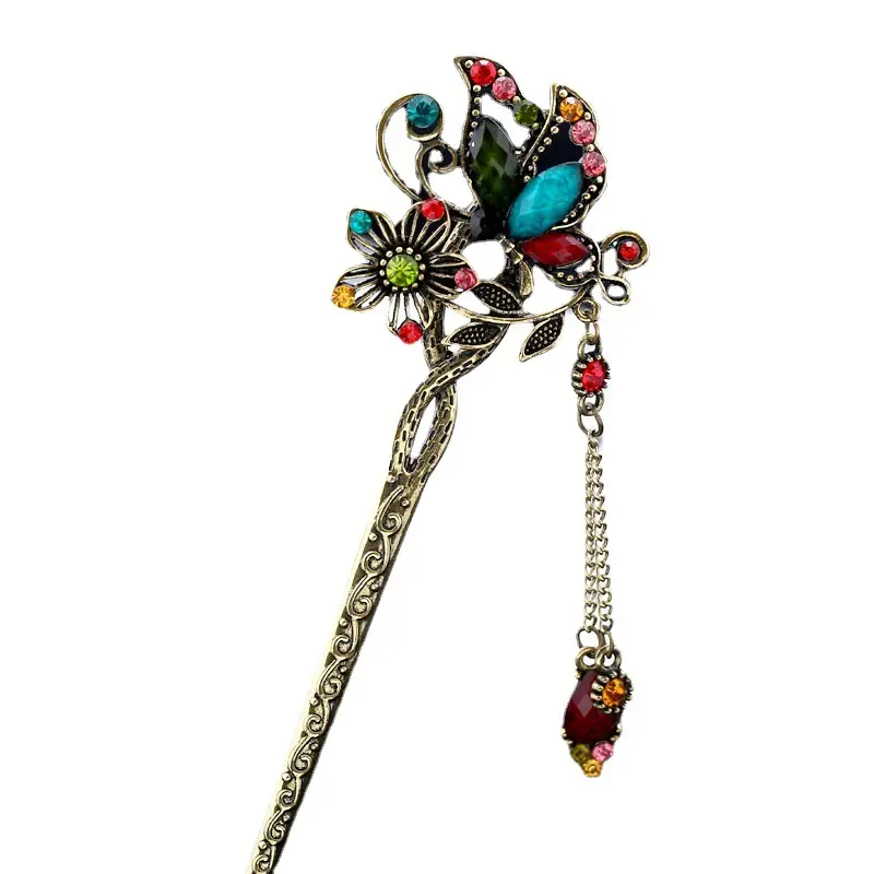 Vintage Floral Hairpin with Red Diamond Inlay - Image 9