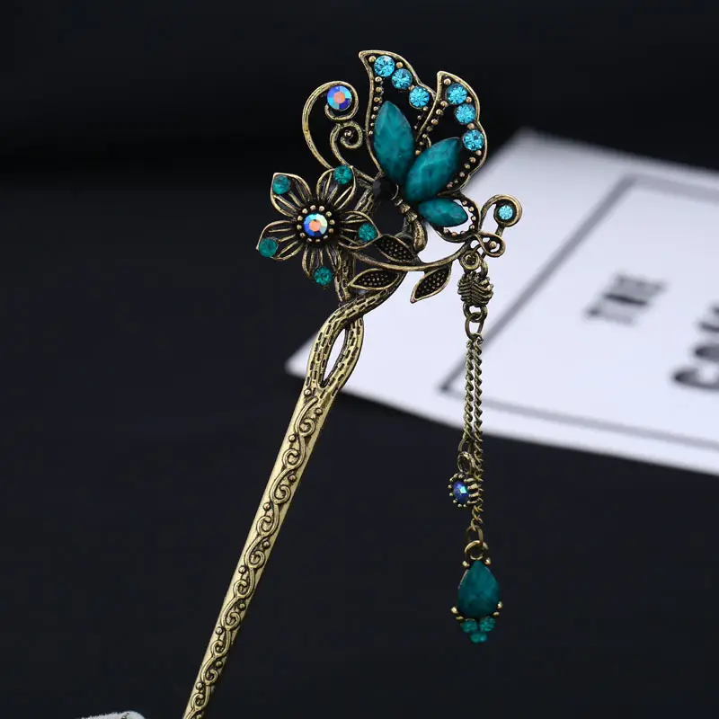 Vintage Floral Hairpin with Red Diamond Inlay - Image 3