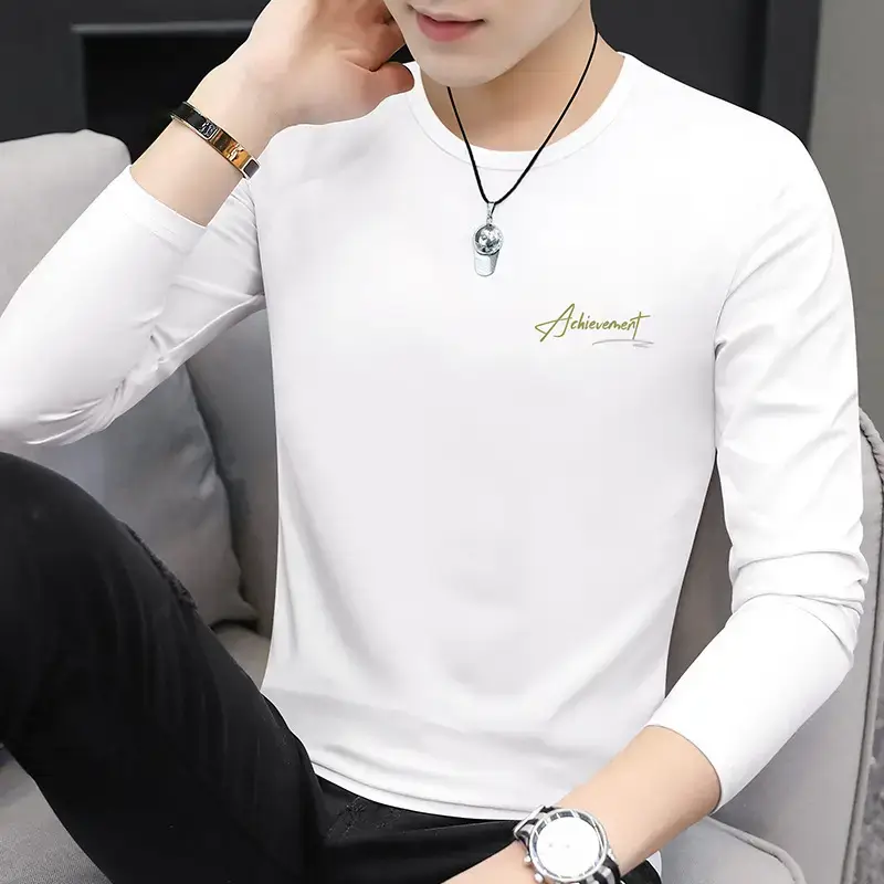 Men Black Long Sleeve T-Shirt with Gold Embroidery