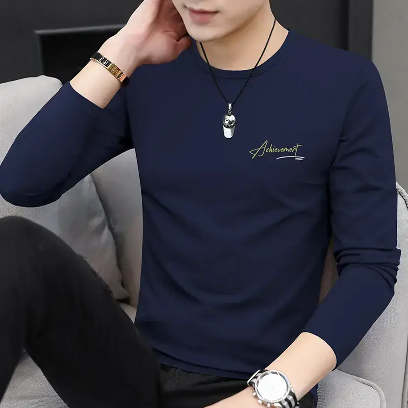 Men Black Long Sleeve T-Shirt with Gold Embroidery
