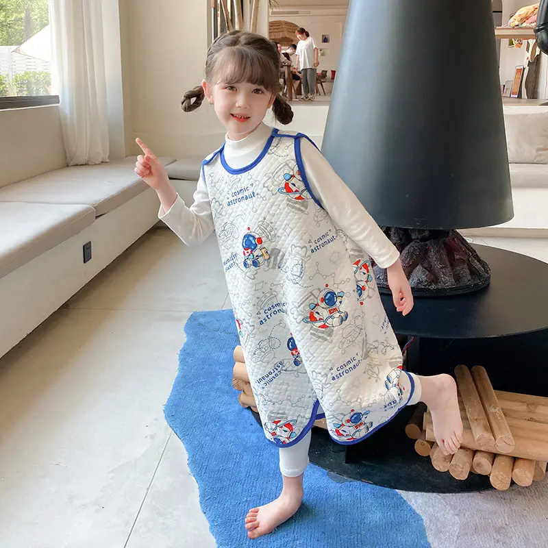 Children's Pure Cotton Layered Sleep Dress with Anti-Kick Bag