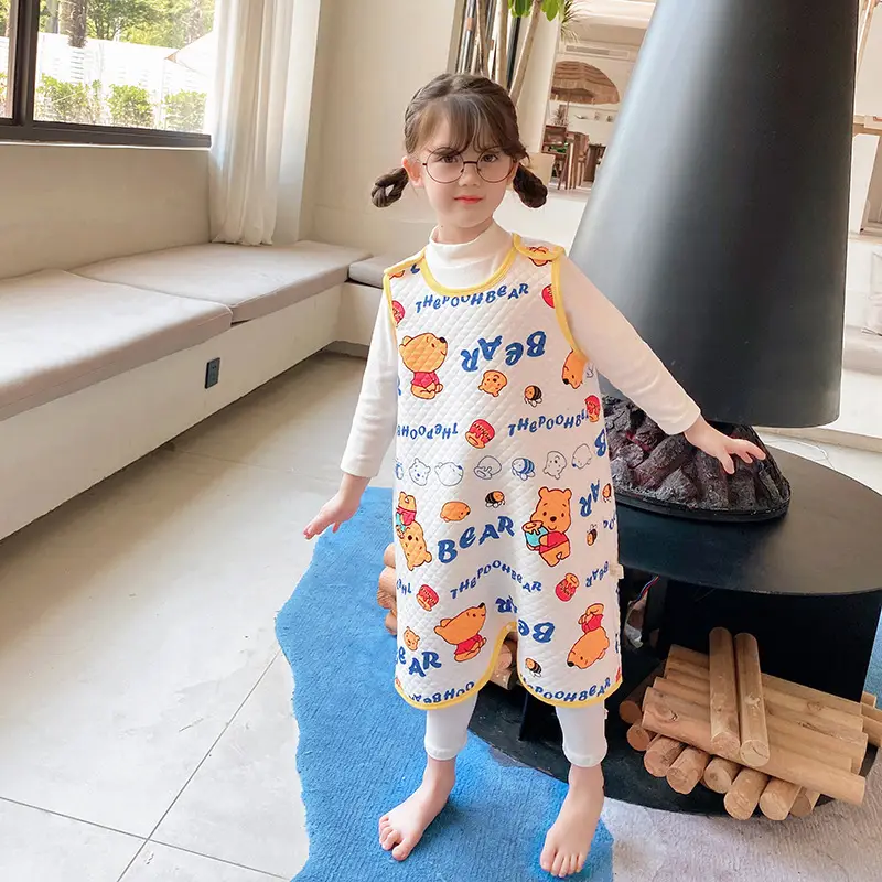 Children's Pure Cotton Layered Sleep Dress with Anti-Kick Bag