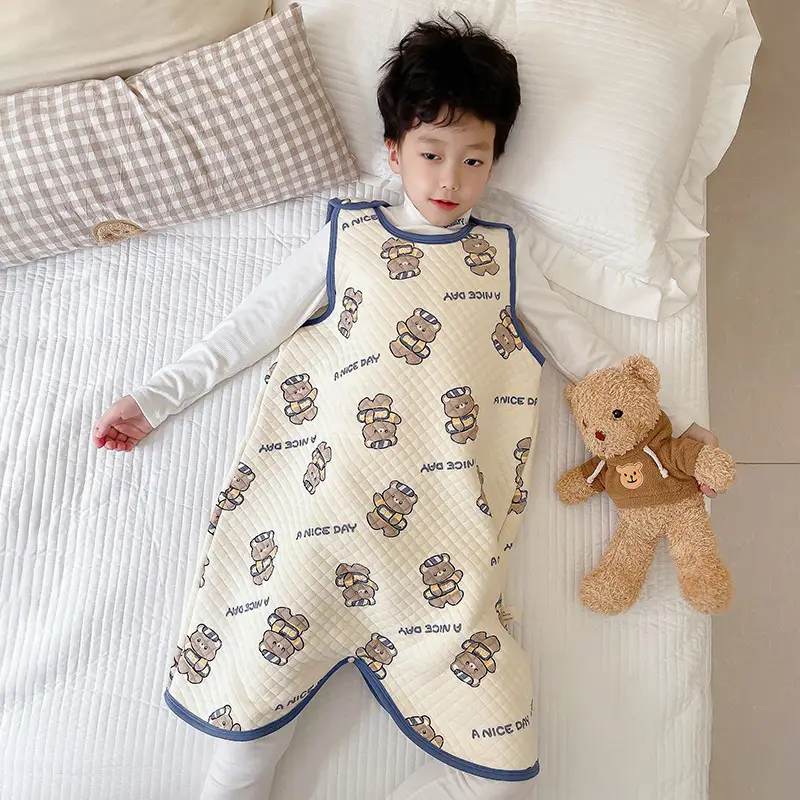 Children's Pure Cotton Layered Sleep Dress with Anti-Kick Bag