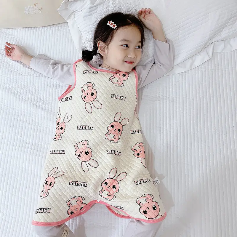 Children's Pure Cotton Layered Sleep Dress with Anti-Kick Bag