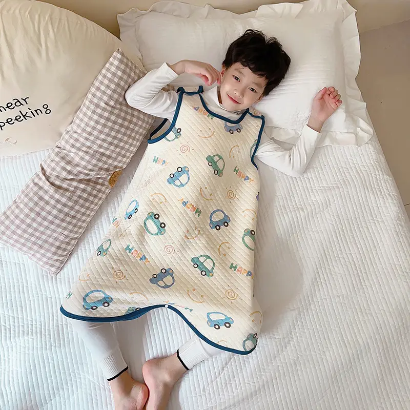 Children's Pure Cotton Layered Sleep Dress with Anti-Kick Bag