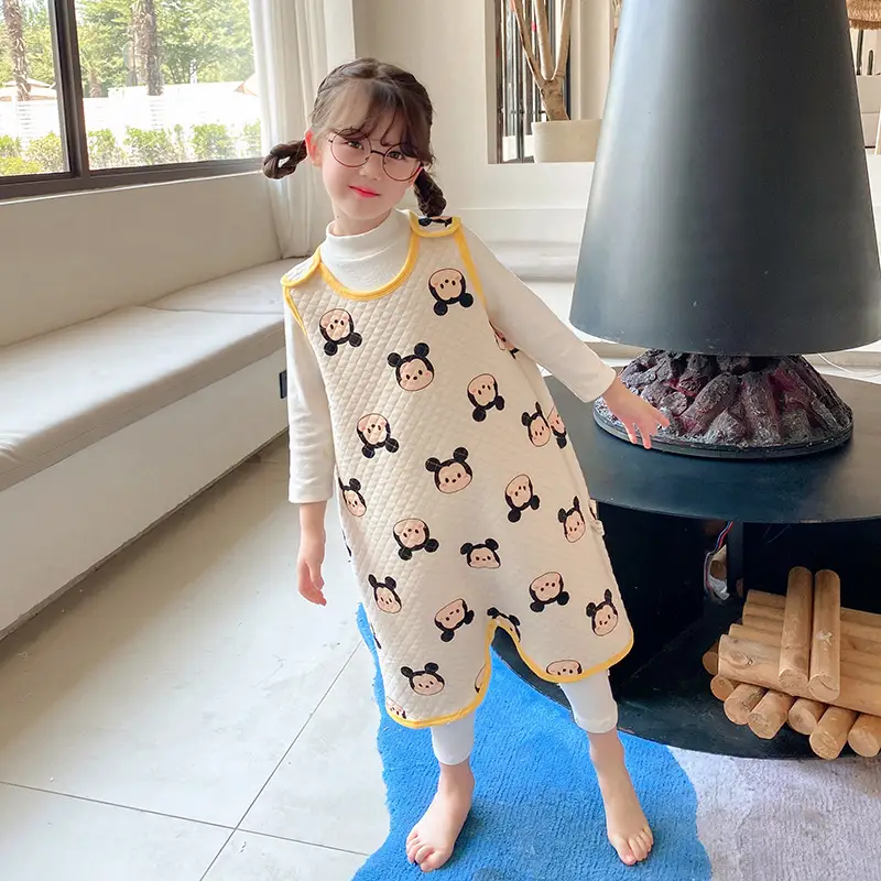 Children's Pure Cotton Layered Sleep Dress with Anti-Kick Bag