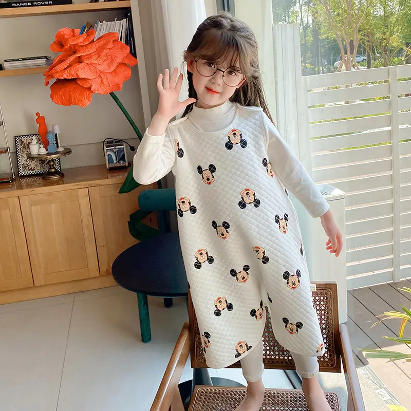 Children's Pure Cotton Layered Sleep Dress with Anti-Kick Bag