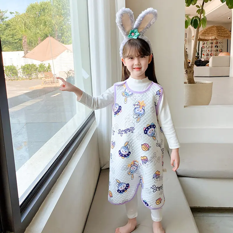 Children's Pure Cotton Layered Sleep Dress with Anti-Kick Bag