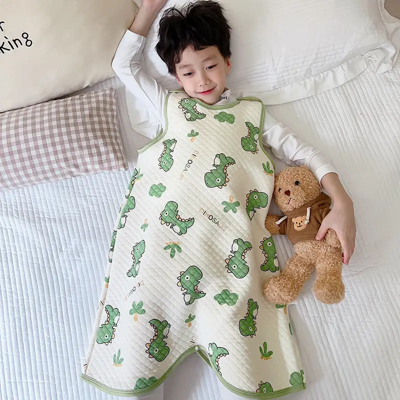 Children's Pure Cotton Layered Sleep Dress with Anti-Kick Bag