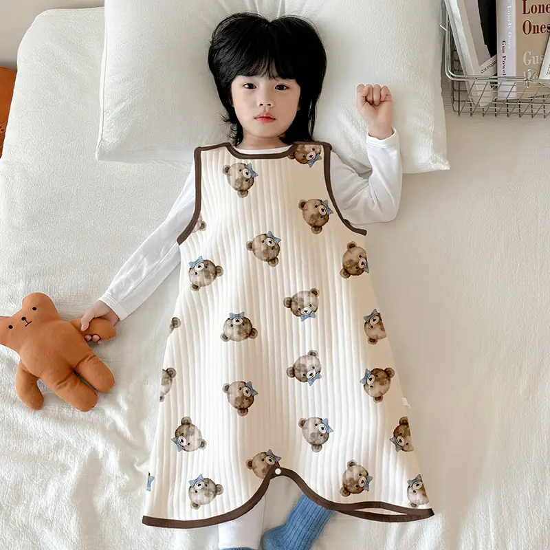 Children's Pure Cotton Layered Sleep Dress with Anti-Kick Bag