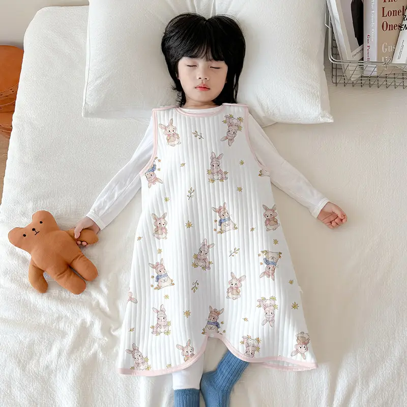 Children's Pure Cotton Layered Sleep Dress with Anti-Kick Bag