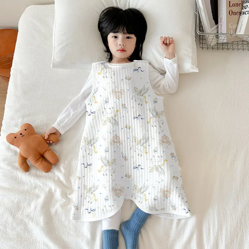 Children's Pure Cotton Layered Sleep Dress with Anti-Kick Bag