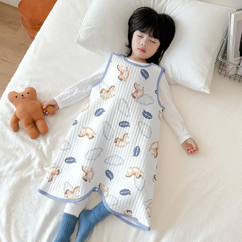 Children's Pure Cotton Layered Sleep Dress with Anti-Kick Bag