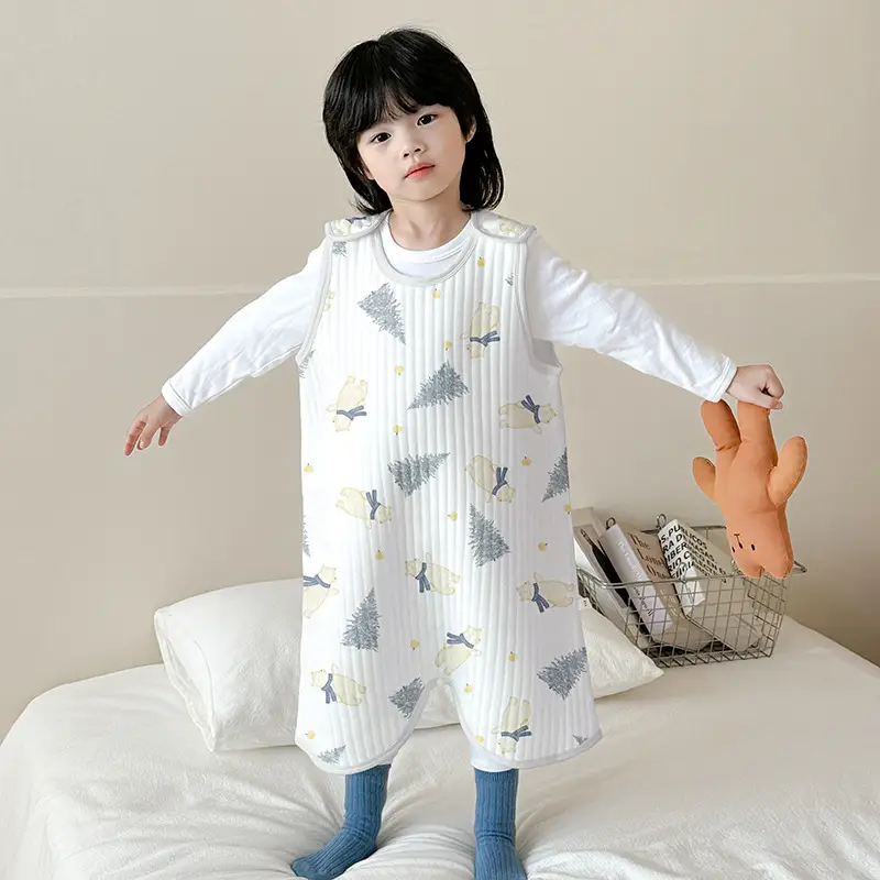 Children's Pure Cotton Layered Sleep Dress with Anti-Kick Bag