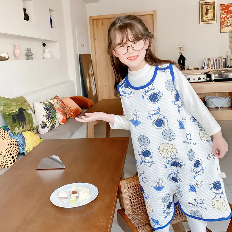 Children's Pure Cotton Layered Sleep Dress with Anti-Kick Bag