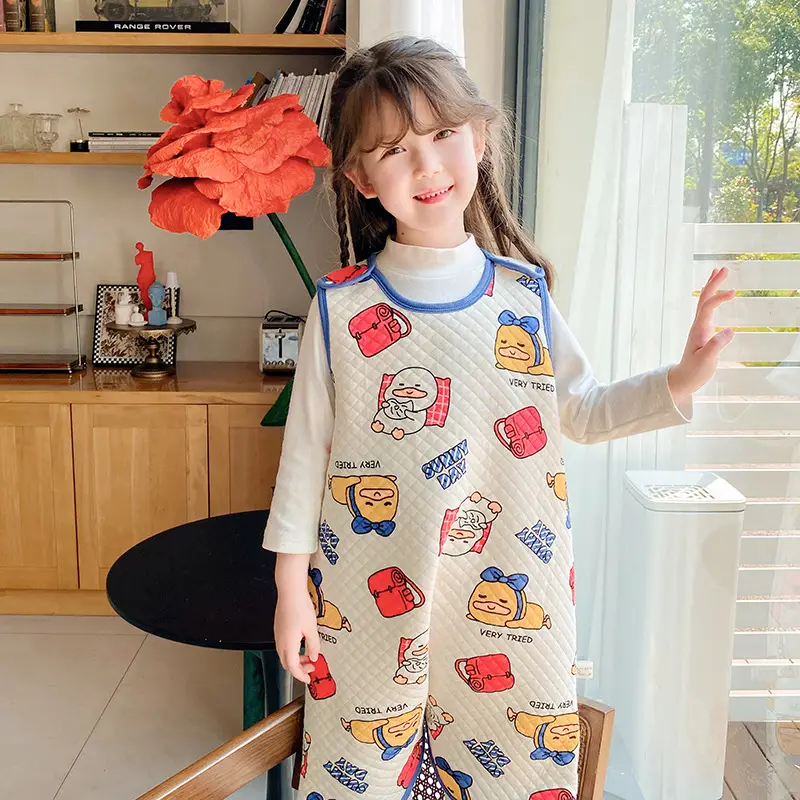 Children's Pure Cotton Layered Sleep Dress with Anti-Kick Bag