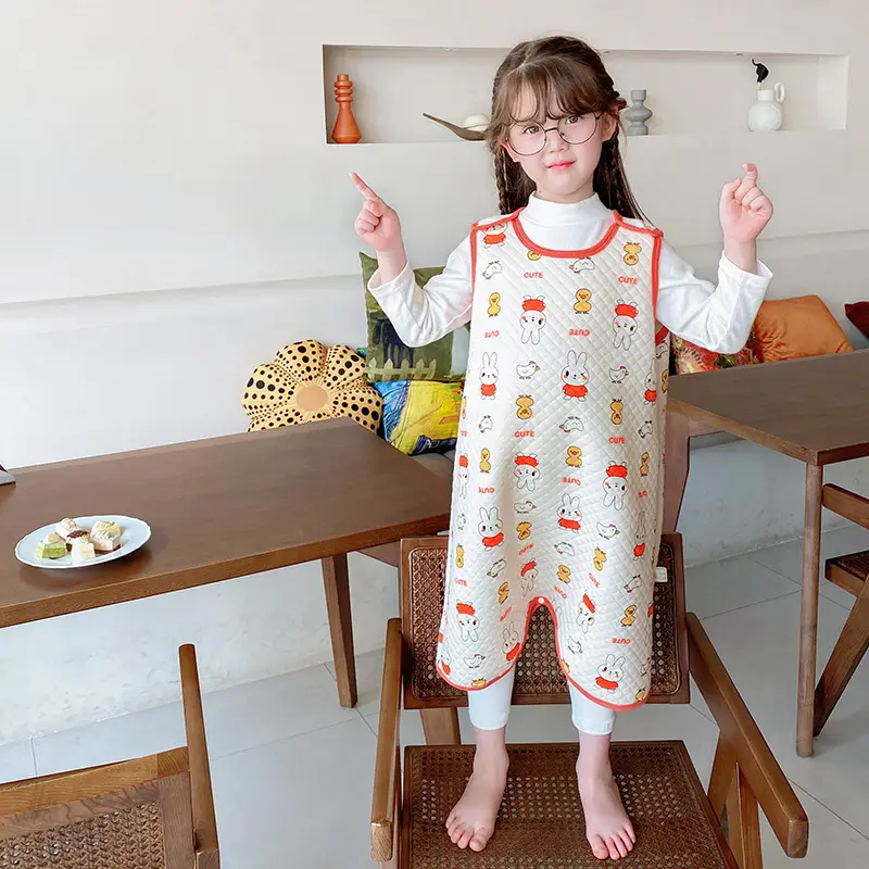 Children's Pure Cotton Layered Sleep Dress with Anti-Kick Bag
